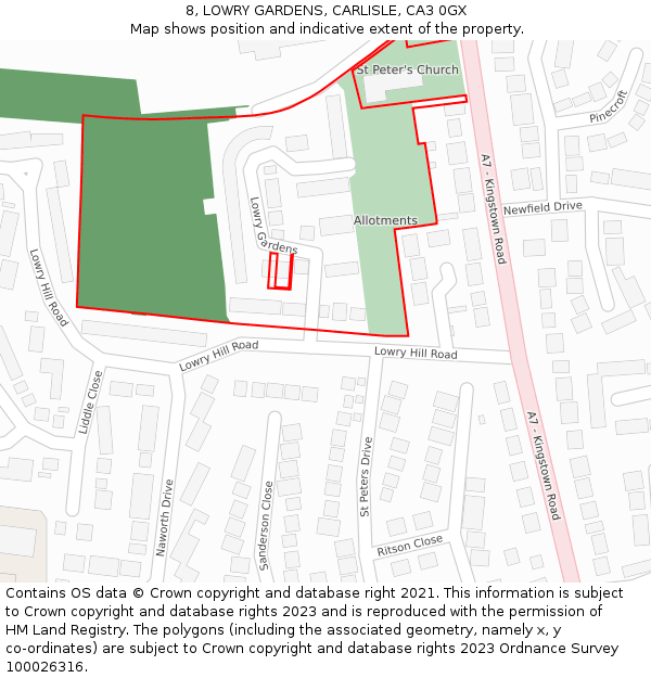 8, LOWRY GARDENS, CARLISLE, CA3 0GX: Location map and indicative extent of plot