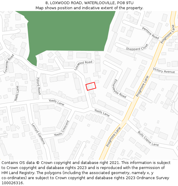 8, LOXWOOD ROAD, WATERLOOVILLE, PO8 9TU: Location map and indicative extent of plot