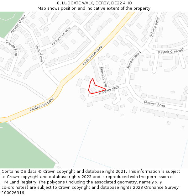 8, LUDGATE WALK, DERBY, DE22 4HQ: Location map and indicative extent of plot