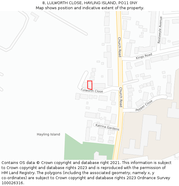 8, LULWORTH CLOSE, HAYLING ISLAND, PO11 0NY: Location map and indicative extent of plot