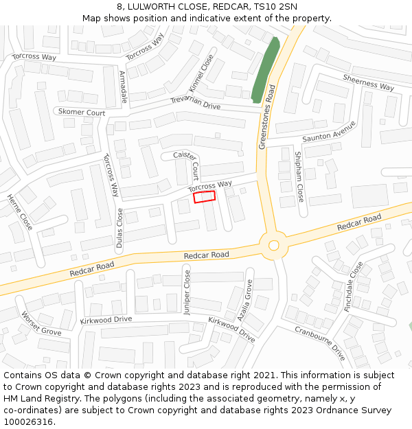 8, LULWORTH CLOSE, REDCAR, TS10 2SN: Location map and indicative extent of plot