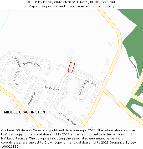 8, LUNDY DRIVE, CRACKINGTON HAVEN, BUDE, EX23 0PA: Location map and indicative extent of plot