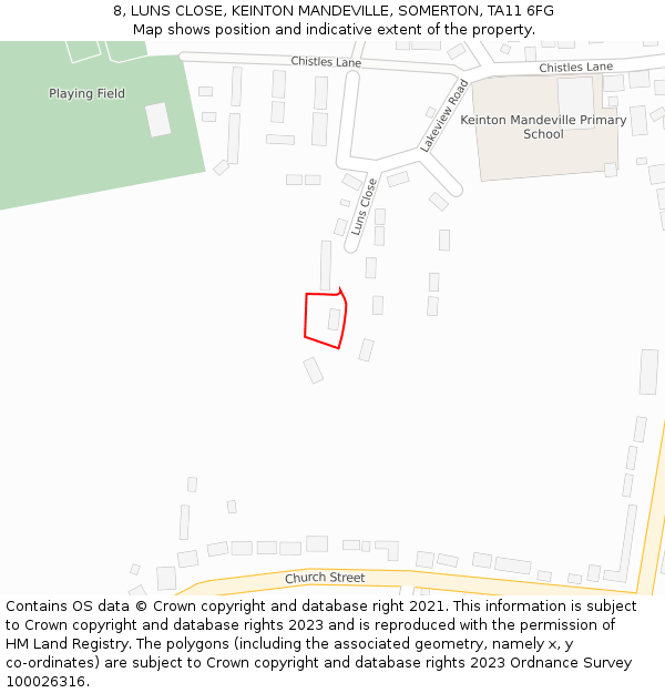 8, LUNS CLOSE, KEINTON MANDEVILLE, SOMERTON, TA11 6FG: Location map and indicative extent of plot