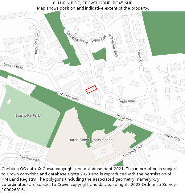 8, LUPIN RIDE, CROWTHORNE, RG45 6UR: Location map and indicative extent of plot