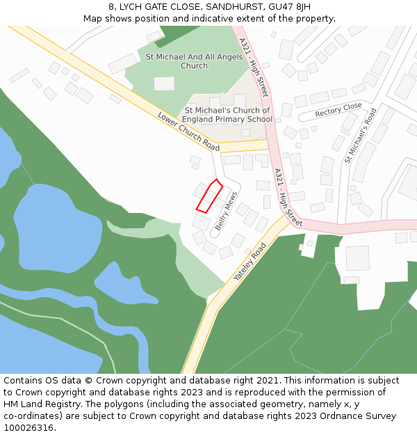 8, LYCH GATE CLOSE, SANDHURST, GU47 8JH: Location map and indicative extent of plot