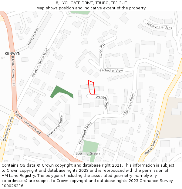 8, LYCHGATE DRIVE, TRURO, TR1 3UE: Location map and indicative extent of plot