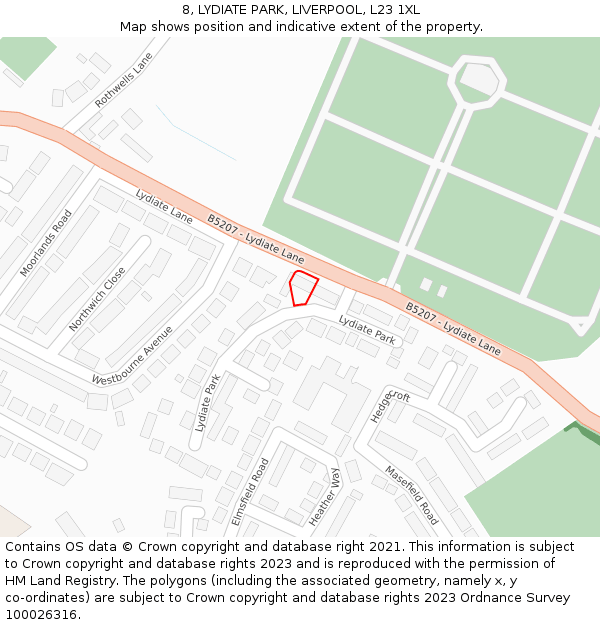 8, LYDIATE PARK, LIVERPOOL, L23 1XL: Location map and indicative extent of plot
