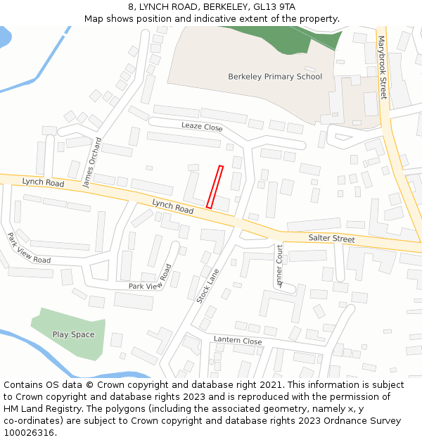 8, LYNCH ROAD, BERKELEY, GL13 9TA: Location map and indicative extent of plot