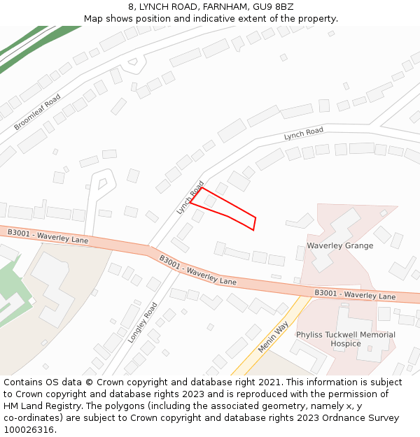 8, LYNCH ROAD, FARNHAM, GU9 8BZ: Location map and indicative extent of plot