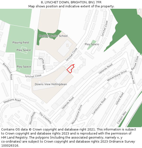 8, LYNCHET DOWN, BRIGHTON, BN1 7FR: Location map and indicative extent of plot