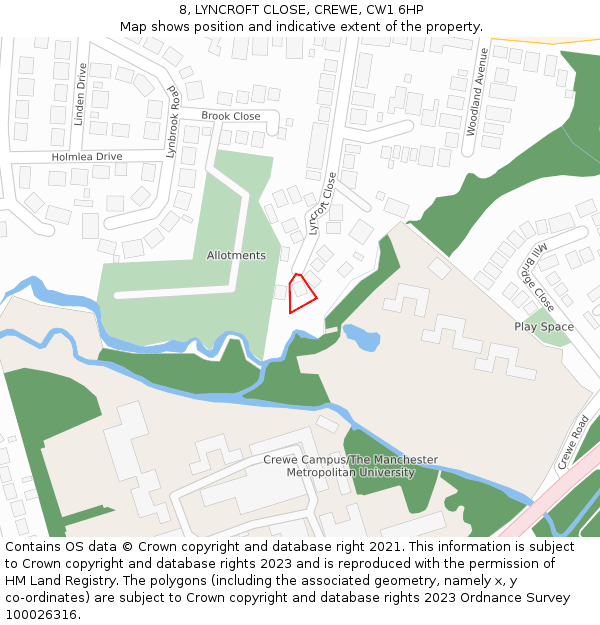 8, LYNCROFT CLOSE, CREWE, CW1 6HP: Location map and indicative extent of plot