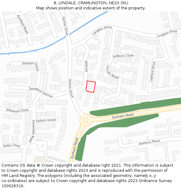 8, LYNDALE, CRAMLINGTON, NE23 3XU: Location map and indicative extent of plot