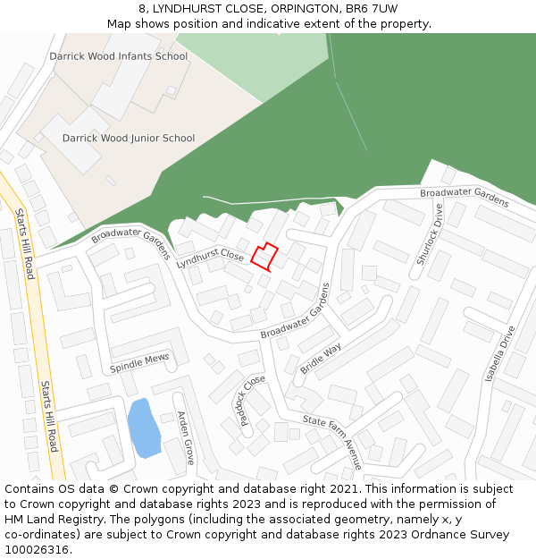 8, LYNDHURST CLOSE, ORPINGTON, BR6 7UW: Location map and indicative extent of plot