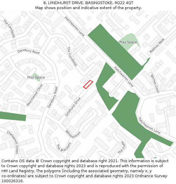 8, LYNDHURST DRIVE, BASINGSTOKE, RG22 4QT: Location map and indicative extent of plot