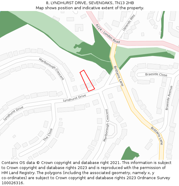 8, LYNDHURST DRIVE, SEVENOAKS, TN13 2HB: Location map and indicative extent of plot