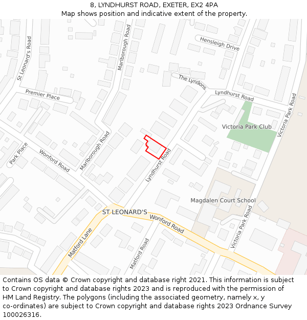 8, LYNDHURST ROAD, EXETER, EX2 4PA: Location map and indicative extent of plot