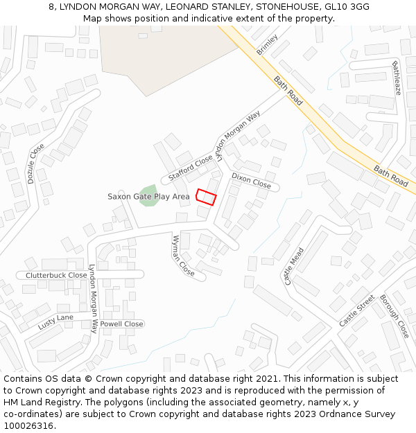 8, LYNDON MORGAN WAY, LEONARD STANLEY, STONEHOUSE, GL10 3GG: Location map and indicative extent of plot