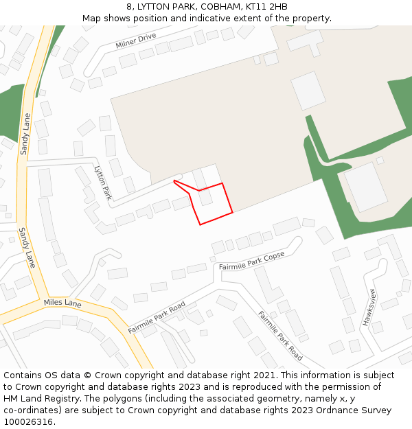8, LYTTON PARK, COBHAM, KT11 2HB: Location map and indicative extent of plot