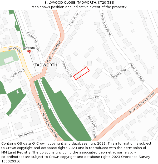 8, LYWOOD CLOSE, TADWORTH, KT20 5SS: Location map and indicative extent of plot