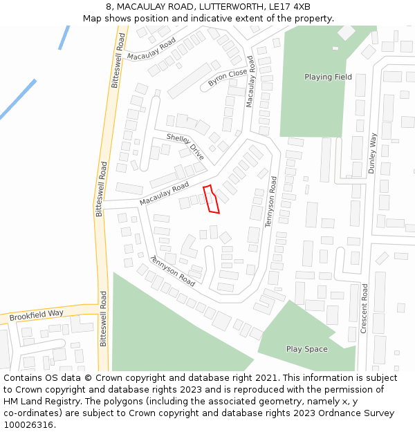 8, MACAULAY ROAD, LUTTERWORTH, LE17 4XB: Location map and indicative extent of plot