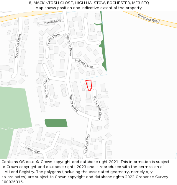 8, MACKINTOSH CLOSE, HIGH HALSTOW, ROCHESTER, ME3 8EQ: Location map and indicative extent of plot