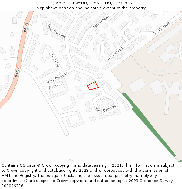 8, MAES DERWYDD, LLANGEFNI, LL77 7GA: Location map and indicative extent of plot