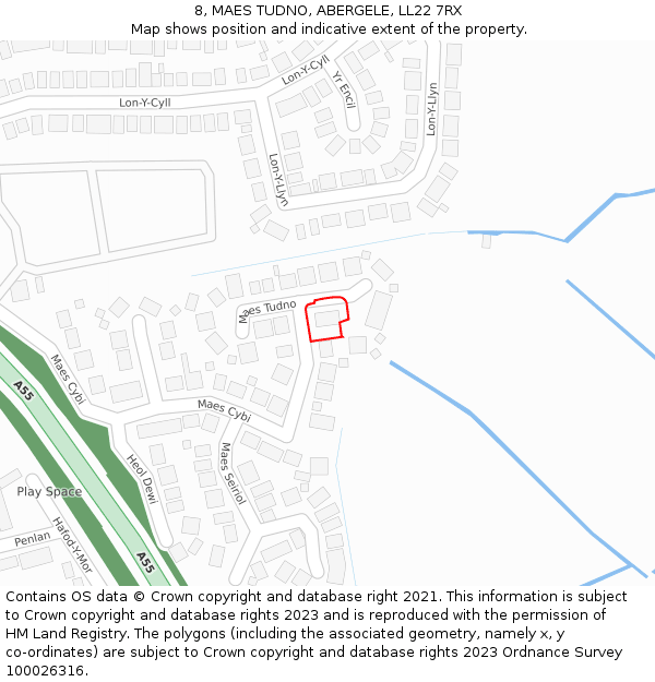 8, MAES TUDNO, ABERGELE, LL22 7RX: Location map and indicative extent of plot