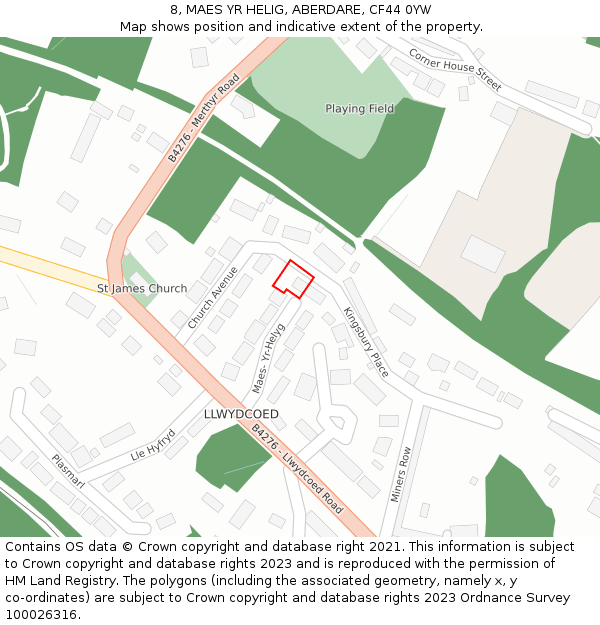 8, MAES YR HELIG, ABERDARE, CF44 0YW: Location map and indicative extent of plot