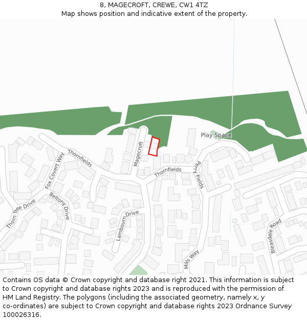 8, MAGECROFT, CREWE, CW1 4TZ: Location map and indicative extent of plot