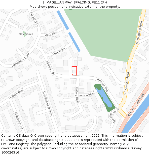 8, MAGELLAN WAY, SPALDING, PE11 2FH: Location map and indicative extent of plot