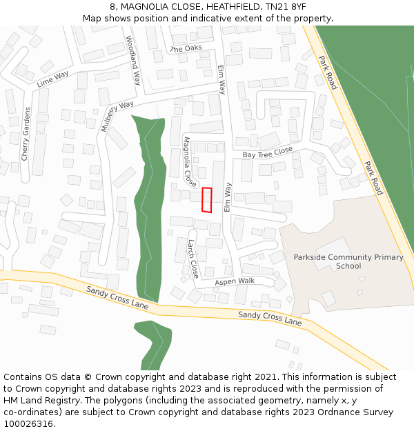 8, MAGNOLIA CLOSE, HEATHFIELD, TN21 8YF: Location map and indicative extent of plot