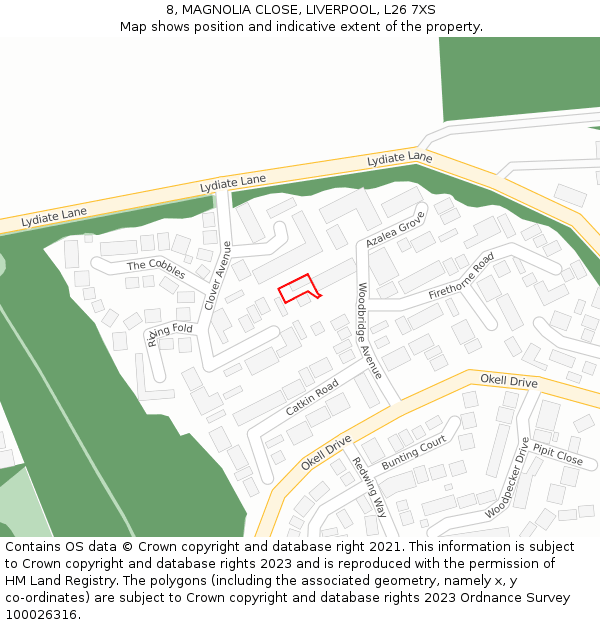 8, MAGNOLIA CLOSE, LIVERPOOL, L26 7XS: Location map and indicative extent of plot