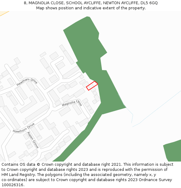 8, MAGNOLIA CLOSE, SCHOOL AYCLIFFE, NEWTON AYCLIFFE, DL5 6GQ: Location map and indicative extent of plot