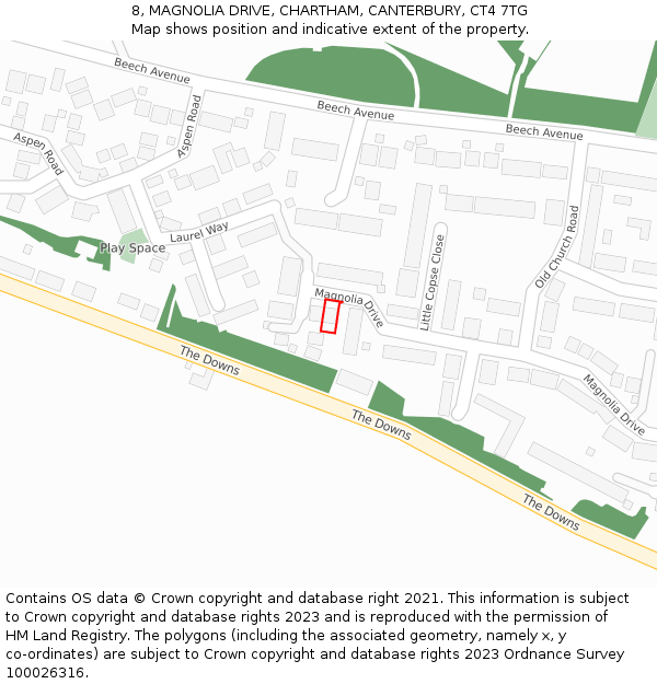8, MAGNOLIA DRIVE, CHARTHAM, CANTERBURY, CT4 7TG: Location map and indicative extent of plot