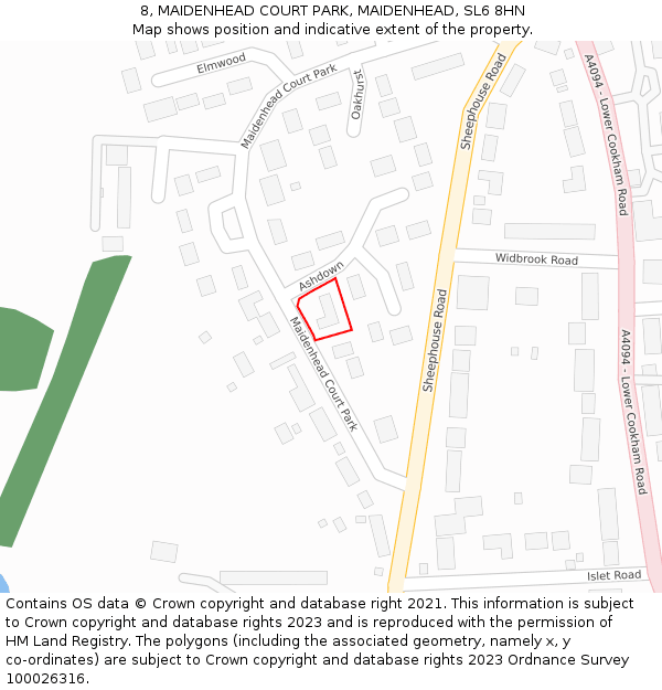 8, MAIDENHEAD COURT PARK, MAIDENHEAD, SL6 8HN: Location map and indicative extent of plot
