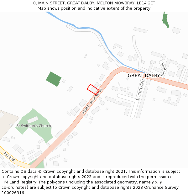 8, MAIN STREET, GREAT DALBY, MELTON MOWBRAY, LE14 2ET: Location map and indicative extent of plot