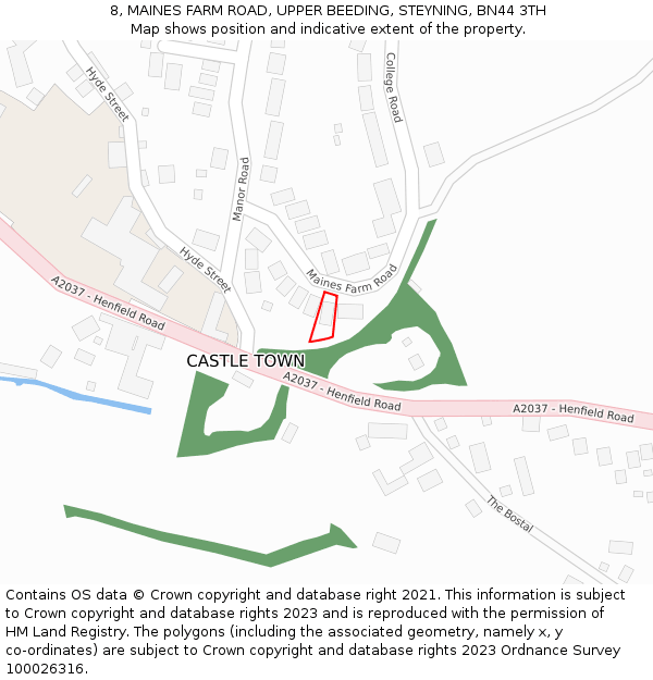 8, MAINES FARM ROAD, UPPER BEEDING, STEYNING, BN44 3TH: Location map and indicative extent of plot