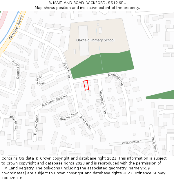 8, MAITLAND ROAD, WICKFORD, SS12 9PU: Location map and indicative extent of plot