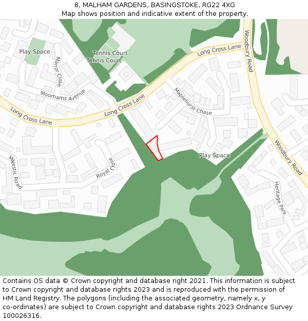 8, MALHAM GARDENS, BASINGSTOKE, RG22 4XG: Location map and indicative extent of plot