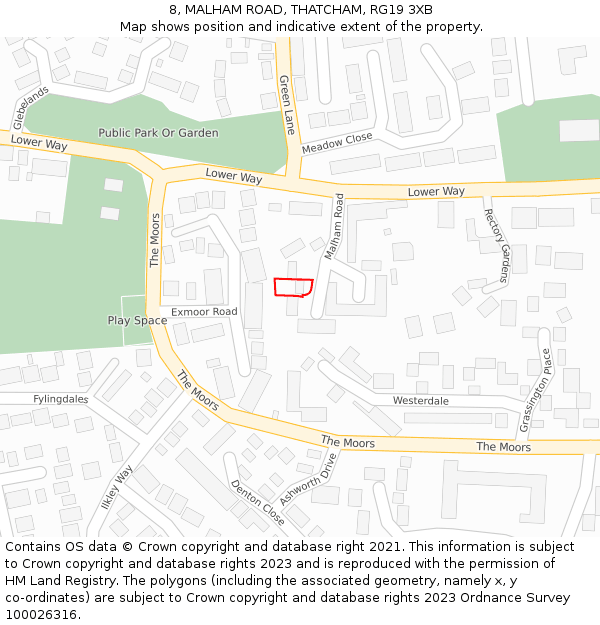 8, MALHAM ROAD, THATCHAM, RG19 3XB: Location map and indicative extent of plot