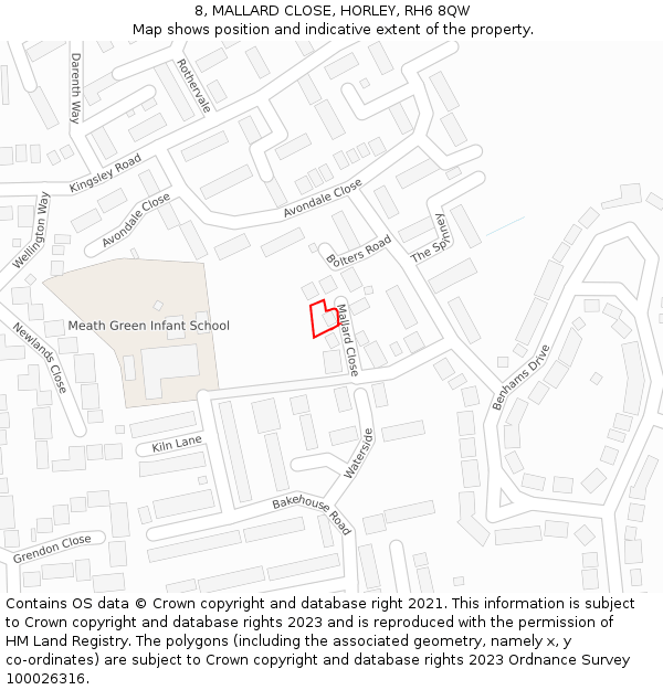 8, MALLARD CLOSE, HORLEY, RH6 8QW: Location map and indicative extent of plot