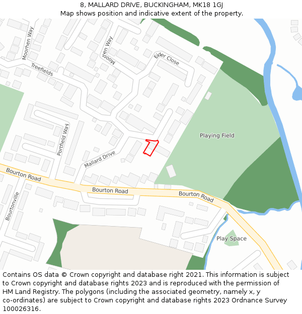 8, MALLARD DRIVE, BUCKINGHAM, MK18 1GJ: Location map and indicative extent of plot