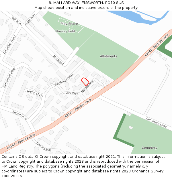 8, MALLARD WAY, EMSWORTH, PO10 8US: Location map and indicative extent of plot