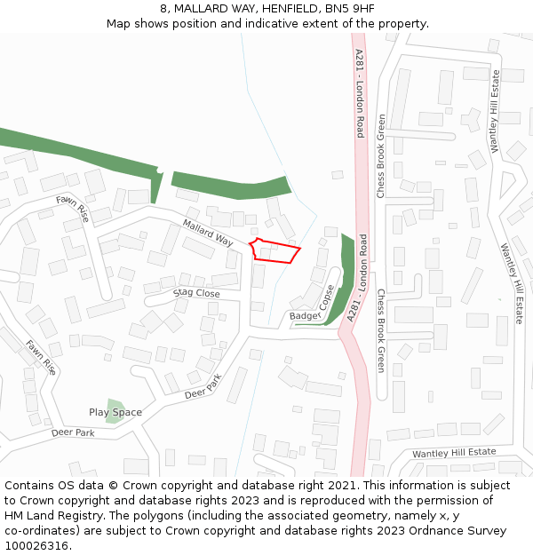 8, MALLARD WAY, HENFIELD, BN5 9HF: Location map and indicative extent of plot