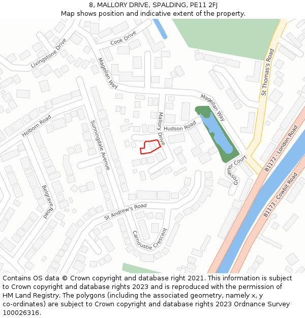 8, MALLORY DRIVE, SPALDING, PE11 2FJ: Location map and indicative extent of plot