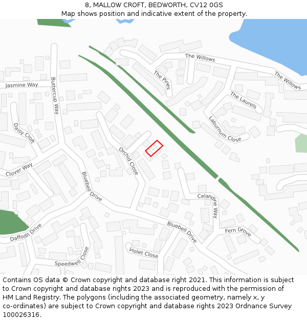 8, MALLOW CROFT, BEDWORTH, CV12 0GS: Location map and indicative extent of plot