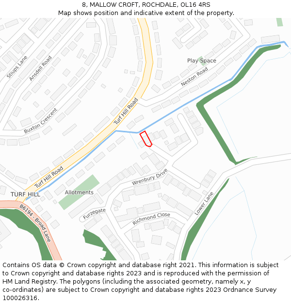 8, MALLOW CROFT, ROCHDALE, OL16 4RS: Location map and indicative extent of plot