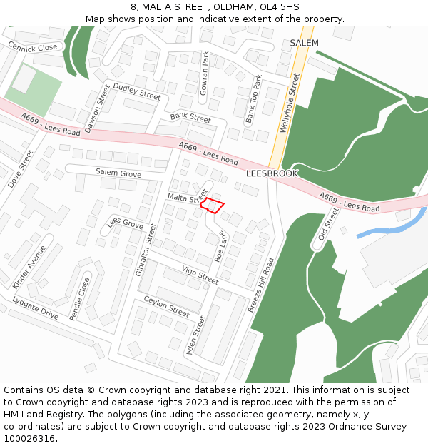 8, MALTA STREET, OLDHAM, OL4 5HS: Location map and indicative extent of plot