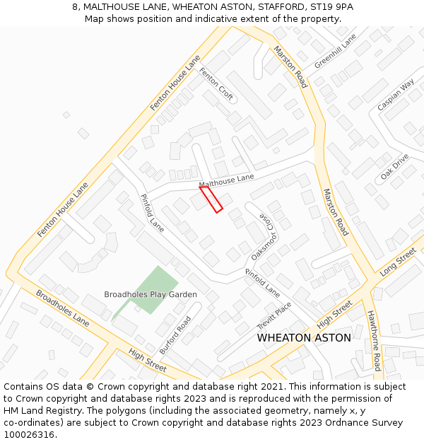 8, MALTHOUSE LANE, WHEATON ASTON, STAFFORD, ST19 9PA: Location map and indicative extent of plot