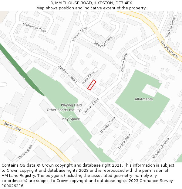 8, MALTHOUSE ROAD, ILKESTON, DE7 4PX: Location map and indicative extent of plot